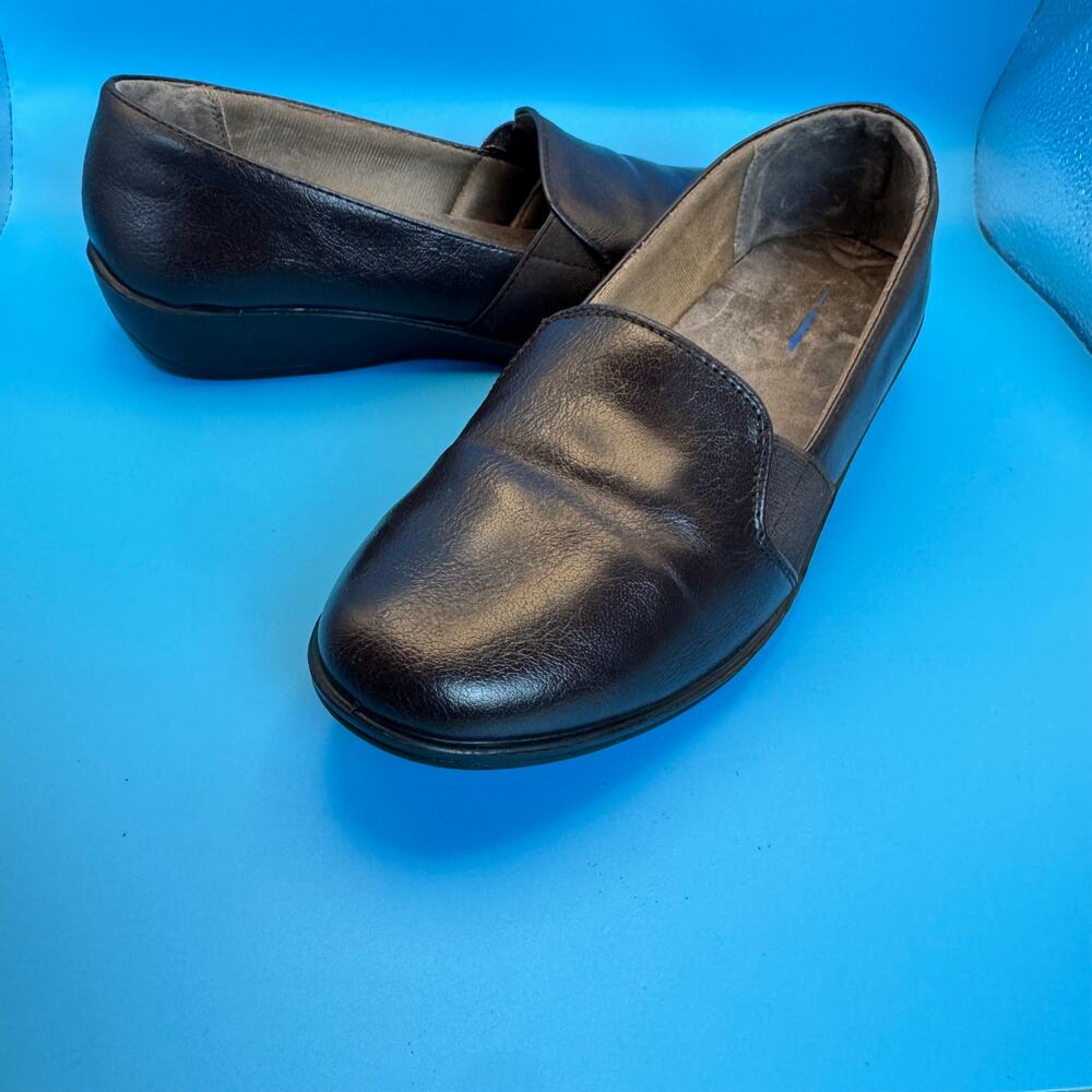 LifeStride Leather Slip On Comfort Shoes Low Wedge Elastic Gore Walking 8